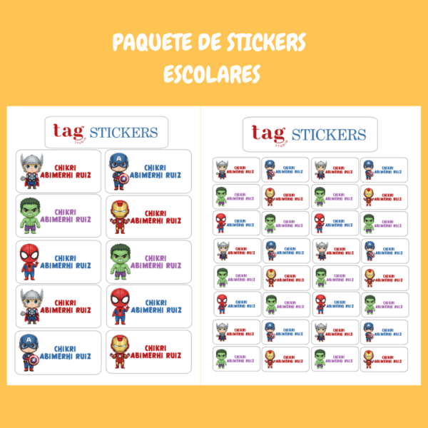 4 Hojas Stickers Escolares Avengers