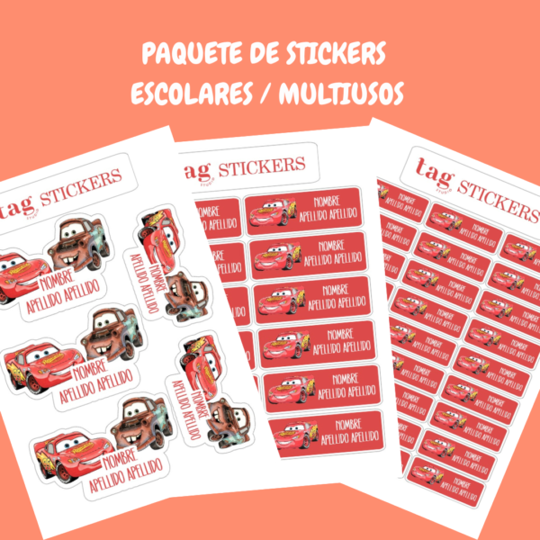 3 Hojas Stickers Cars
