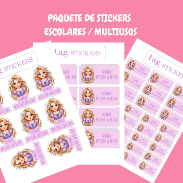 3 Hojas Stickers Rapunzel