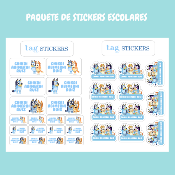 4 Hojas Stickers Escolares Bluey
