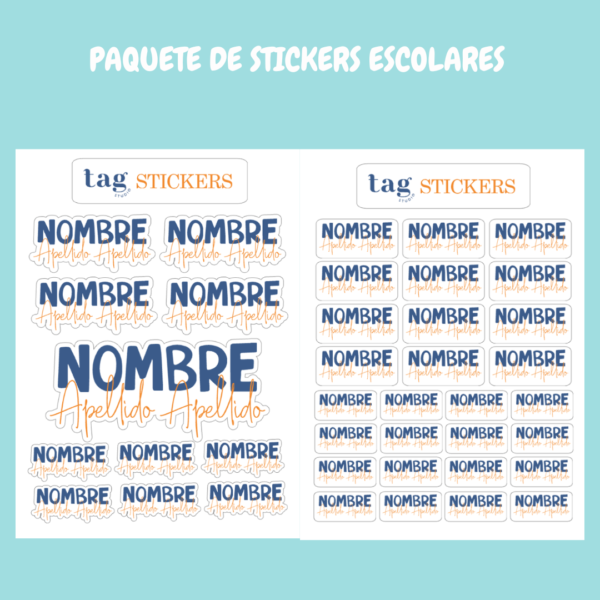 4 Hojas Stickers Escolares Azul/Naranja