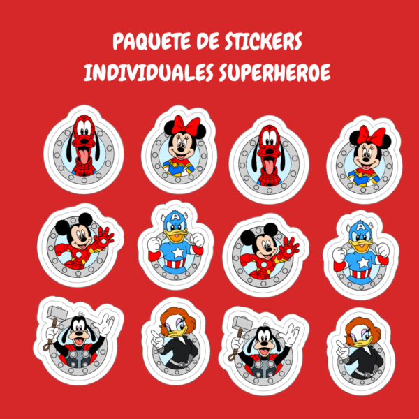 12 Stickers individuales Mickey SuperHeroe