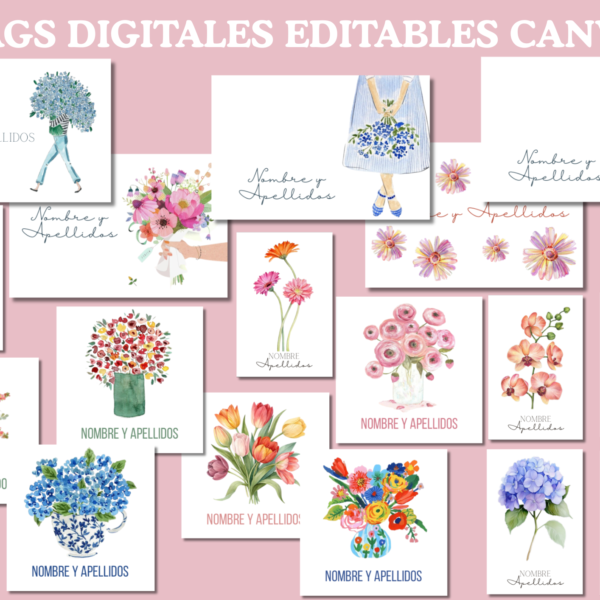 Tags Digitales Editables Canva "Flower Garden"