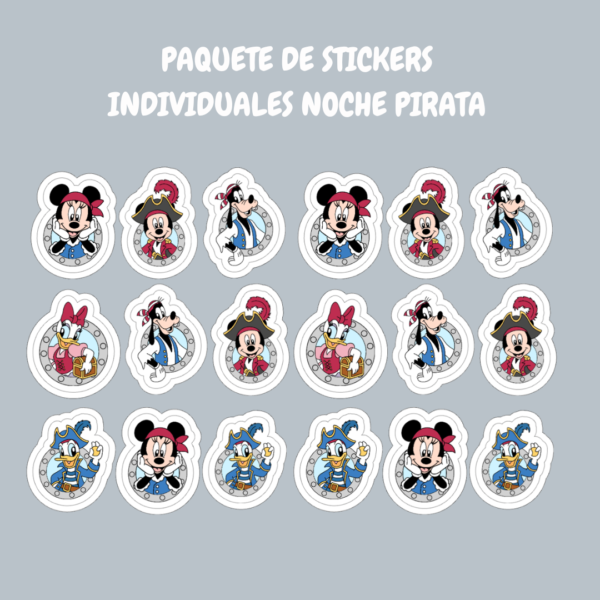 18 Stickers Individuales Noche Pirata