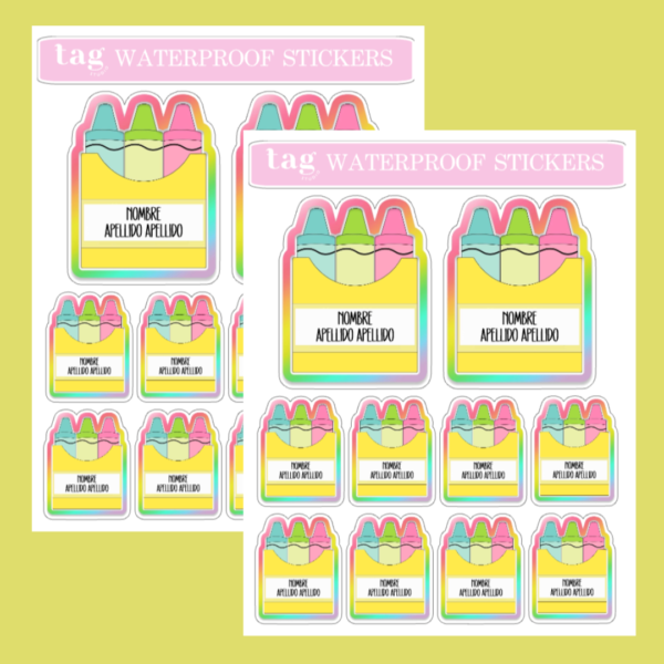 2 Hojas Stickers Escolares Crayolas