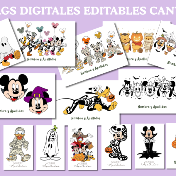 Tags Digitales Disney Halloween Personalizables Canva